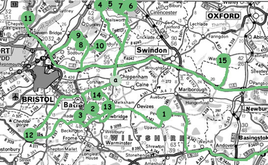 carte du voyage entre Bath et Bristol